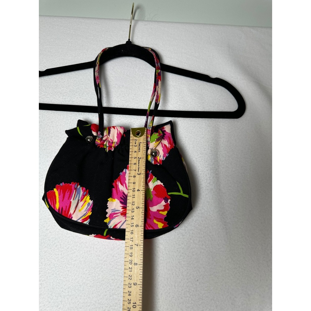 Lulu Guinness Floral Canvas Kiss Lock Mini Handbag Black Pink Cotton Purse - Picture 8 of 10